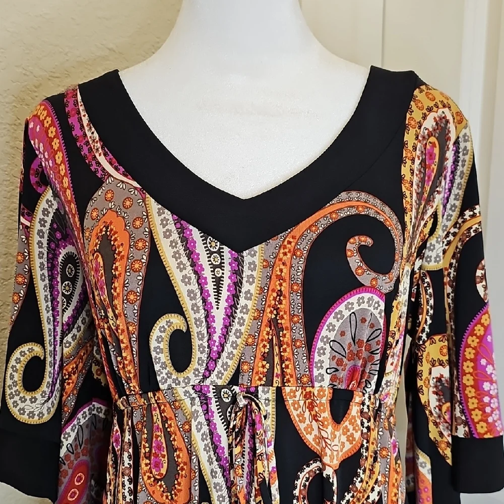 Ronnie Nicole Paisley Midi Dress with Empire Waist, Cascading Bell Sleeves Sz 10 - Picture 3 of 8